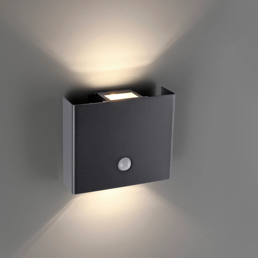 JUST LIGHT. 19471-18 - LED Iluminação de parede exterior com sensor AMIN 2xLED/1,25W/3,7V 4400mAh IP44 preto