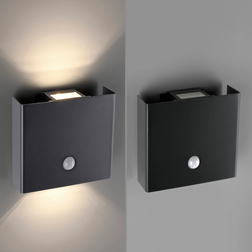 JUST LIGHT. 19471-18 - LED Iluminação de parede exterior com sensor AMIN 2xLED/1,25W/3,7V 4400mAh IP44 preto