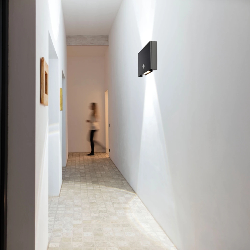 JUST LIGHT. 19471-18 - Luminária de parede LED para exterior com sensor AMIN 2xLED/1,25W/3,7V 4400mAh IP44 preta