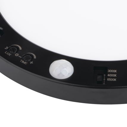 Candeeiro de teto LED com sensor de movimento 2em1 ERGA LED/17W/230V 3000/4000/6500K preto