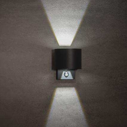 Candeeiro de parede exterior REKA LED com sensor de movimento e crepúsculo, 7W, 230V, IP54, antracite, redondo