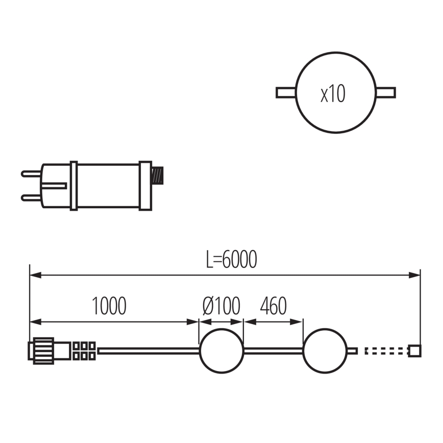Corrente decorativa para exterior LED GRINALDA STONO 10xLED/10W/230V 6m IP67