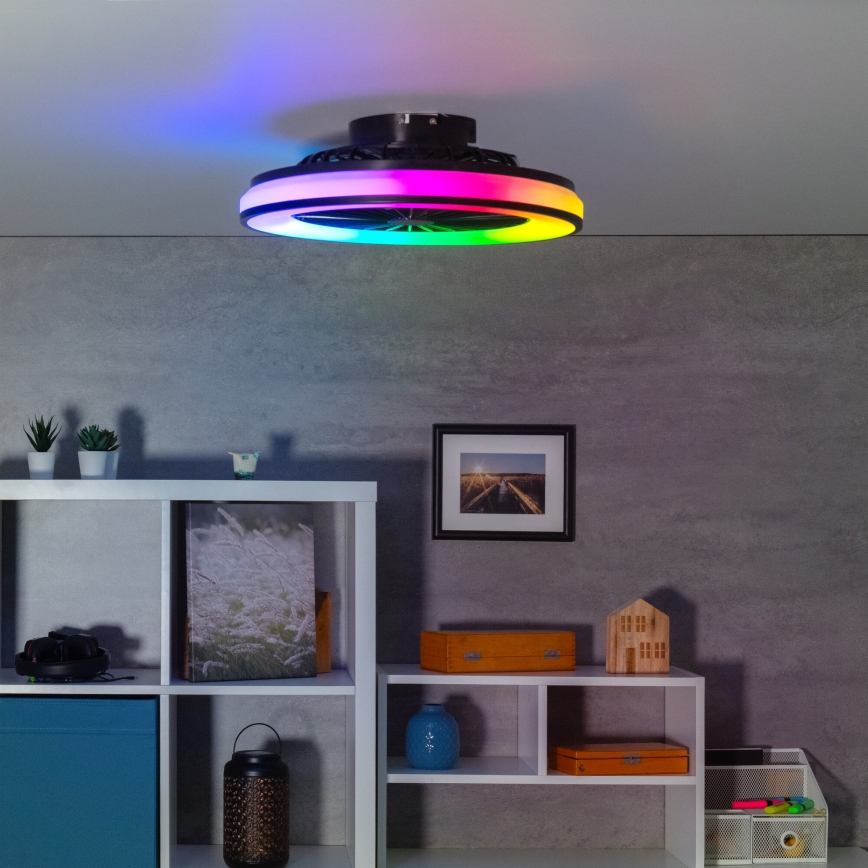 Iluminação de teto LED RGBW com regulação e ventoinha PLAVE LED/48W/230V 3000/4000/6500K + comando