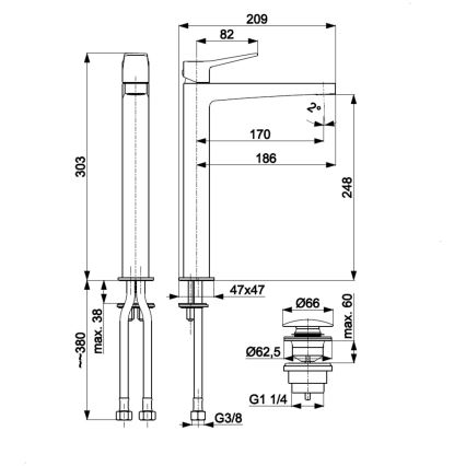 KFA Armatura 4522-712-44 - Misturador para lavatório + válvula de escoamento MALAGA 30,3 cm branca
