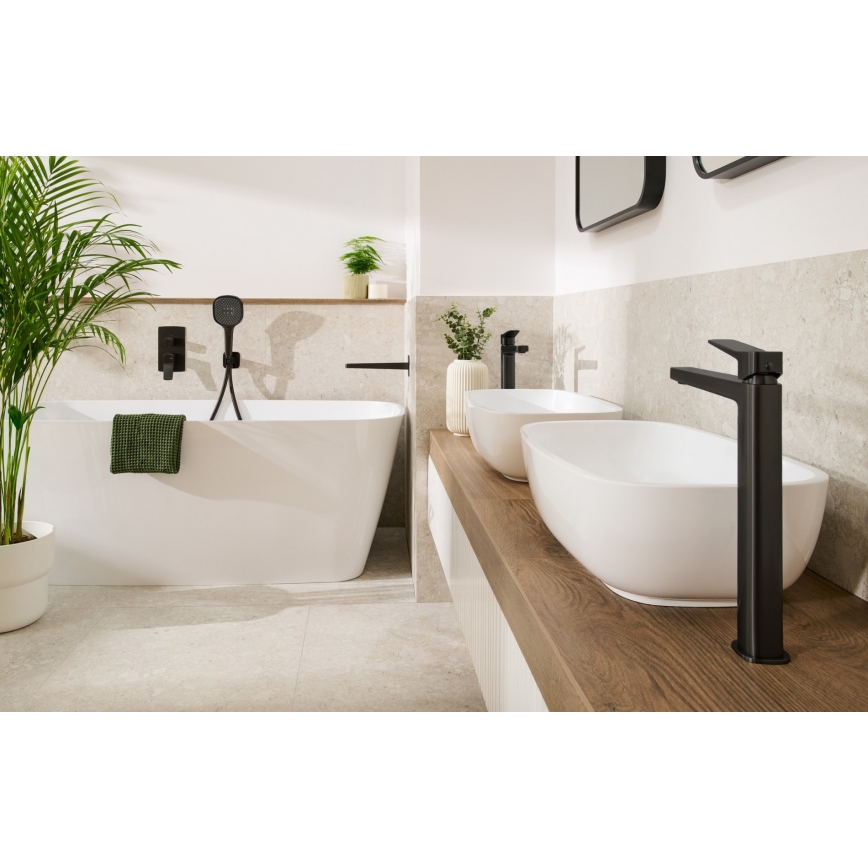 KFA Armatura 4522-712-81 - Misturador para lavatório + válvula de escoamento MALAGA 30,3 cm, preto