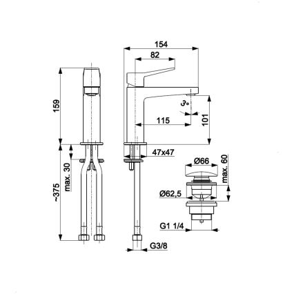 KFA Armatura 4522-815-00 - Misturadora de lavatório + válvula de escoamento MALAGA 15,9 cm cromado brilhante