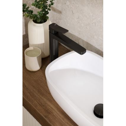 KFA Armatura 4522-825-81 - Misturador para lavatório + válvula de escoamento MALAGA 17 cm preto