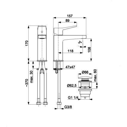 KFA Armatura 4522-825-81 - Misturador para lavatório + válvula de escoamento MALAGA 17 cm preto