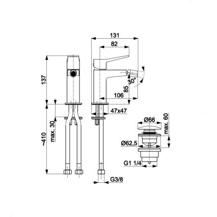 KFA Armatura 4527-015-61 - Misturador para bidé + válvula de escoamento MALAGA cinzento metalizado
