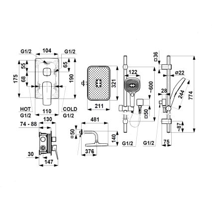 KFA Armatura 4529-301-44 - Conjunto de duche com misturador encastrado MALAGA branco
