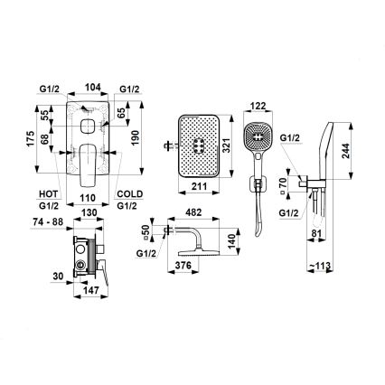 KFA Armatura 4529-501-61 - Conjunto de duche com misturador encastrado MALAGA, cinzento metálico