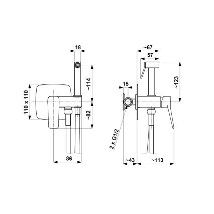 KFA Armatura 4529-512-00 - Misturador para bidé com ducha de mão para instalação embutida MALAGA cromo brilhante