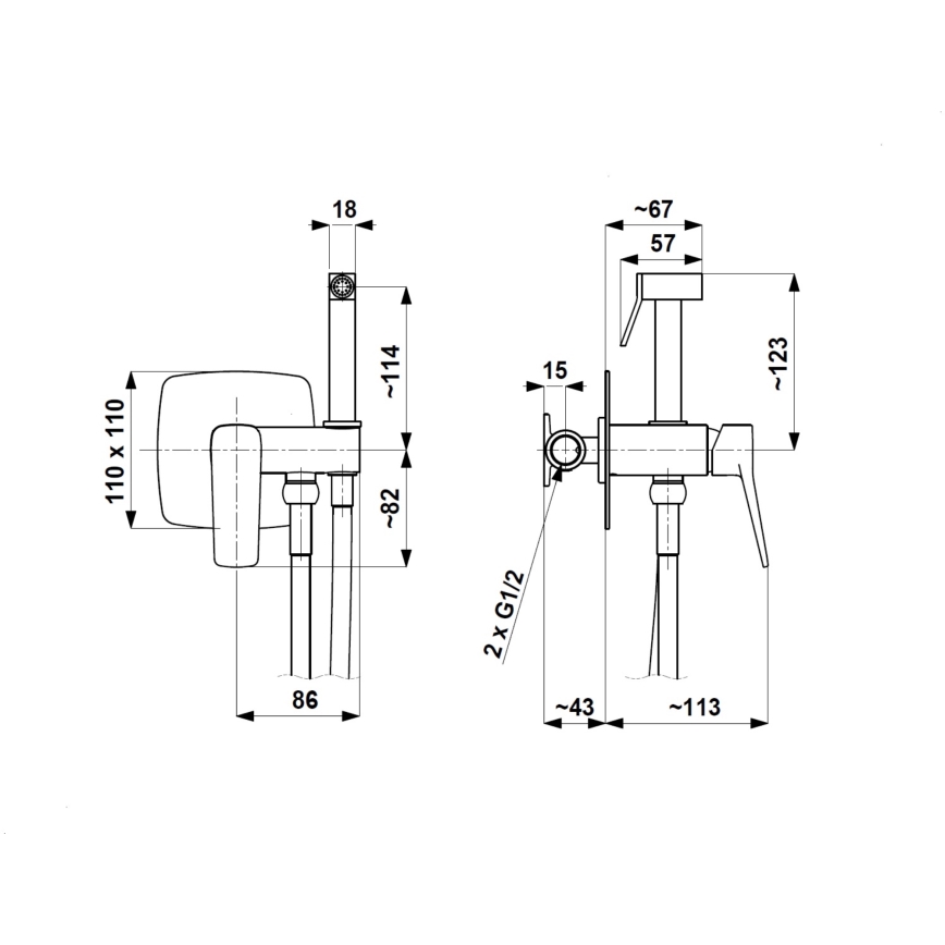KFA Armatura 4529-512-00 - Misturador para bidé com ducha de mão para instalação embutida MALAGA cromo brilhante
