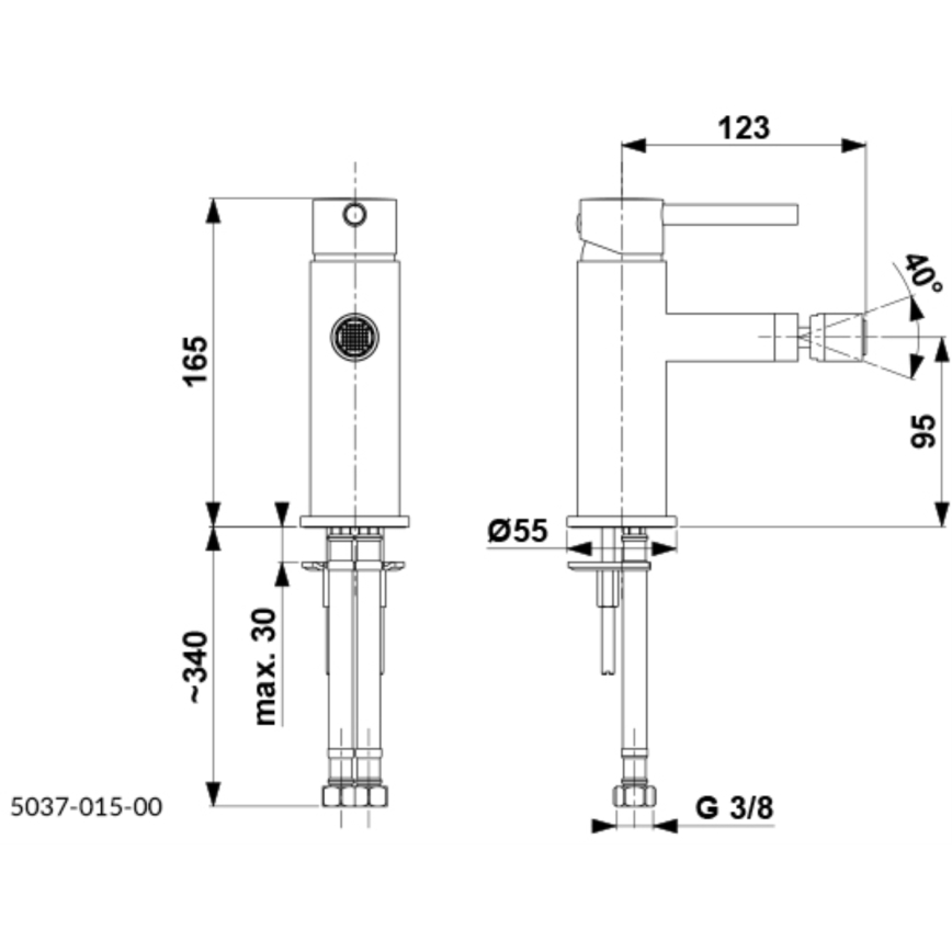 KFA Armatura 5037-015-00 - Misturador para bidé com válvula de escoamento e transbordo MOZA cromo brilhante
