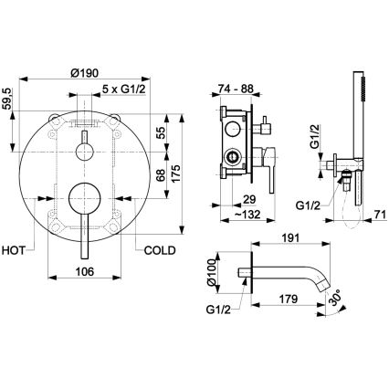 KFA Armatura 5039-401-00 - Conjunto para banheira com torneira embutida MOZA cromado brilhante