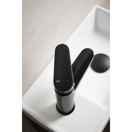 KFA Armatura 5552-815-81 - Misturador para lavatório + válvula com transbordamento OTAVA 15 cm preto mate