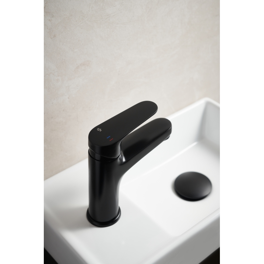KFA Armatura 5552-815-81 - Torneira do lavatório + resíduos com descarga OTAVA 15 cm mate preto