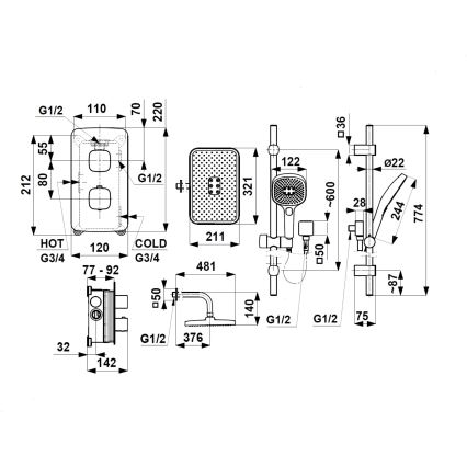 KFA Armatura 5759-301-31 - Conjunto de duche MALAGA com misturador termostático de encastre, acabamento dourado escovado