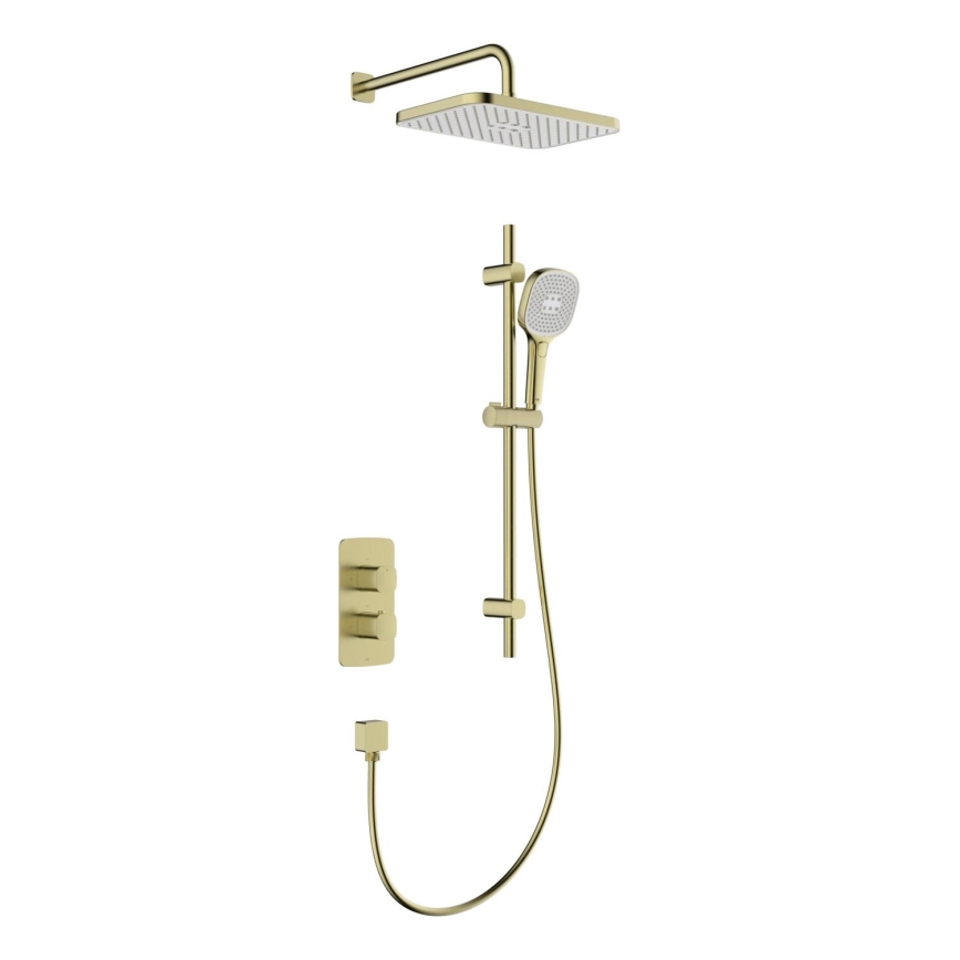 KFA Armatura 5759-301-31 - Conjunto de duche MALAGA com misturador termostático de encastre, acabamento dourado escovado