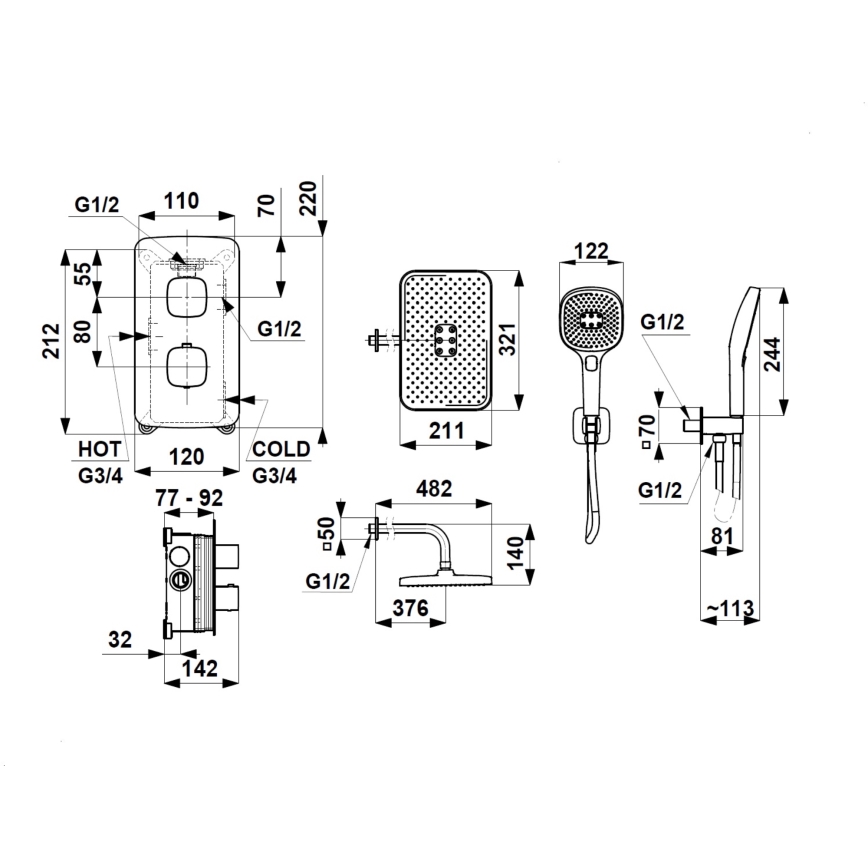 KFA Armatura 5759-501-00 - Conjunto de duche com misturador termostático encastrado MALAGA, cromo brilhante