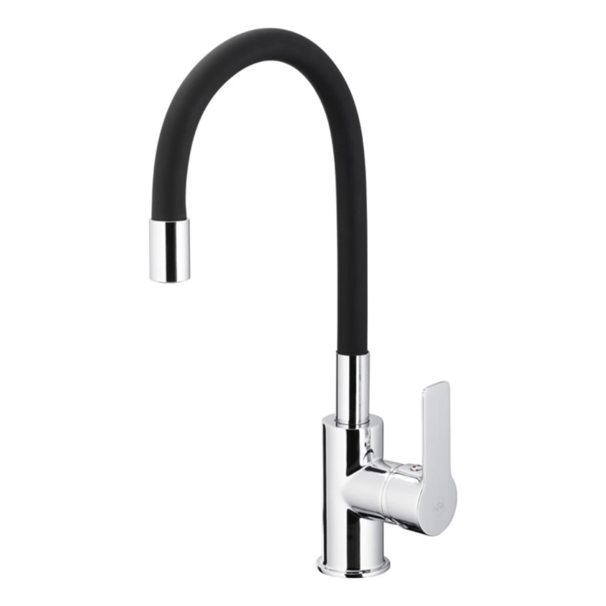 KFA Armatura 6553-915-00 - Torneira para lava-loiça com braço flexível RUMBA 40,5 cm preto/cromado brilhante