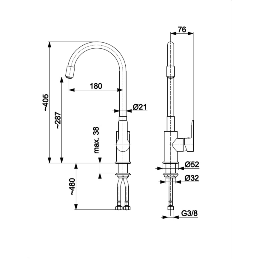 KFA Armatura 6553-915-00 - Torneira para lava-loiça com braço flexível RUMBA 40,5 cm preto/cromado brilhante