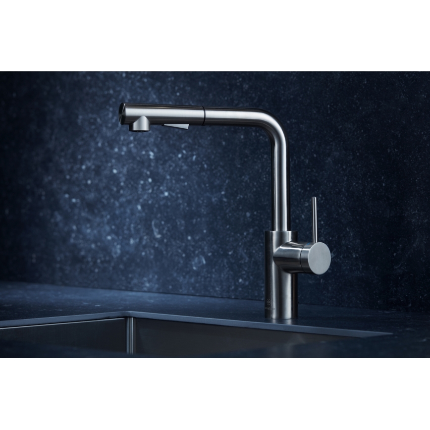 KFA Armatura 6623-110-22 - Torneira de lavatório com pulverizador extensível DUERO BASIC aço inoxidável