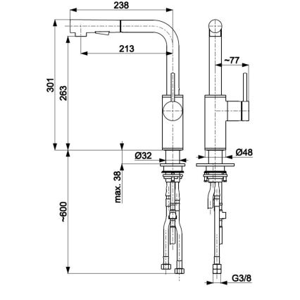 KFA Armatura 6623-110-22 - Torneira de lavatório com pulverizador extensível DUERO BASIC aço inoxidável