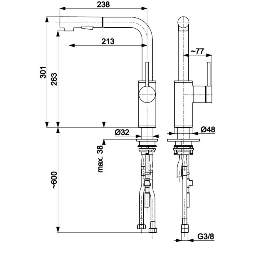 KFA Armatura 6623-110-22 - Torneira de lavatório com pulverizador extensível DUERO BASIC aço inoxidável