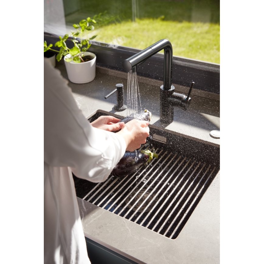 KFA Armatura 6623-110-81 - Torneira de lavatório com pulverizador extensível DUERO BASIC aço inoxidável/mate preto
