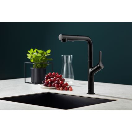 KFA Armatura 6623-220-81 - Torneira de lavatório com pulverizador extensível DUERO DESIGN aço inoxidável/mate preto