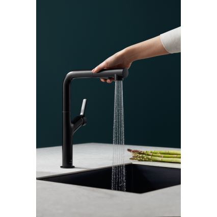 KFA Armatura 6623-220-81 - Torneira de lavatório com pulverizador extensível DUERO DESIGN aço inoxidável/mate preto