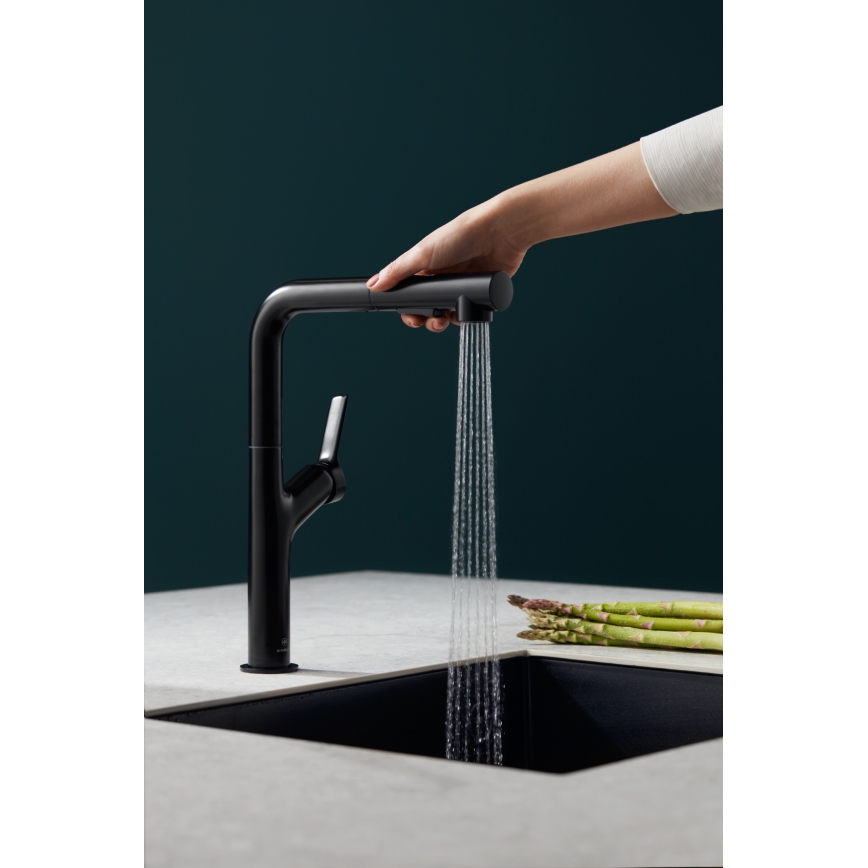 KFA Armatura 6623-220-81 - Torneira de lavatório com pulverizador extensível DUERO DESIGN aço inoxidável/mate preto