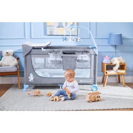 KINDERKRAFT - Berço de viagem JOY com acessórios em cinzento-azul