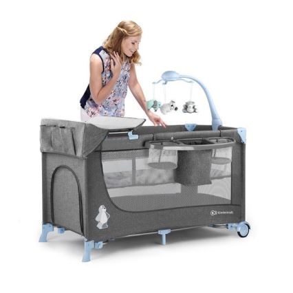 KINDERKRAFT - Berço de viagem JOY com acessórios em cinzento-azul