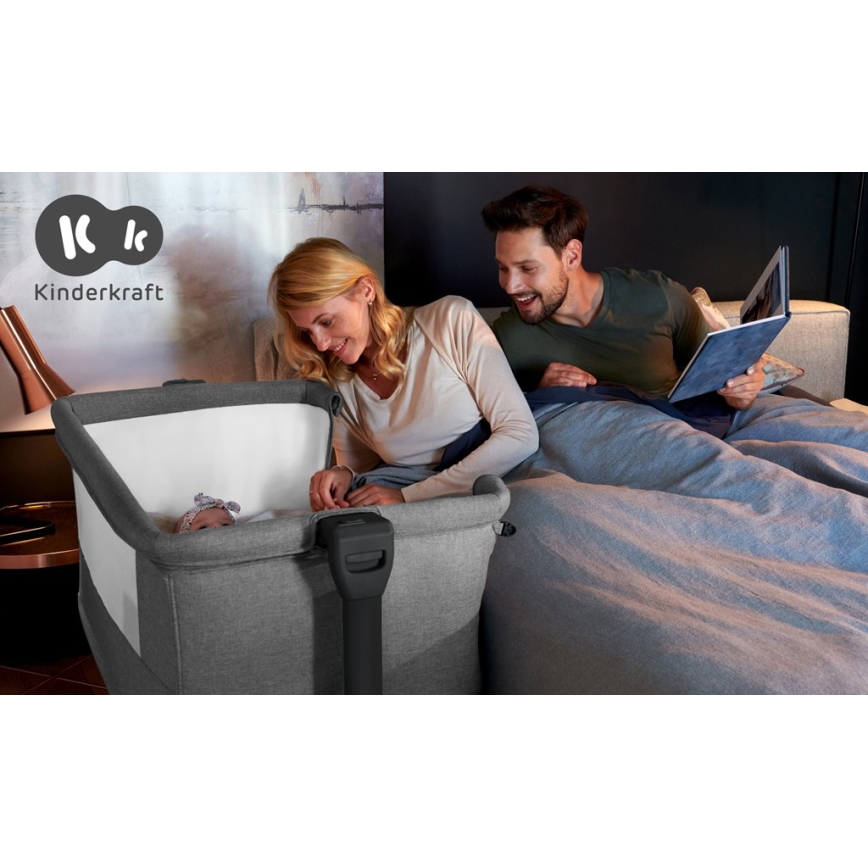 KINDERKRAFT - Berço para bebés NESTE GROW cinzento claro