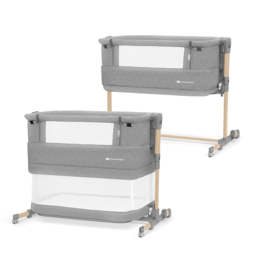 KINDERKRAFT - Berço para bebés NESTE GROW cinzento claro