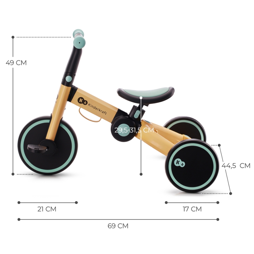KINDERKRAFT - Bicicleta de empurrar para criança 3em1 4TRIKE amarelo/menta