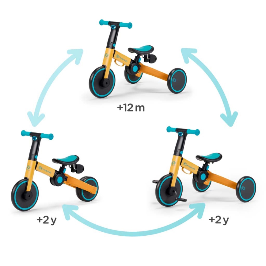 KINDERKRAFT - Bicicleta de empurrar para criança 3em1 4TRIKE amarelo/turquesa