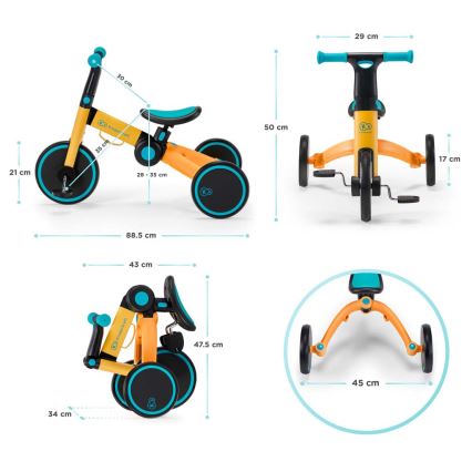 KINDERKRAFT - Bicicleta de empurrar para criança 3em1 4TRIKE amarelo/turquesa