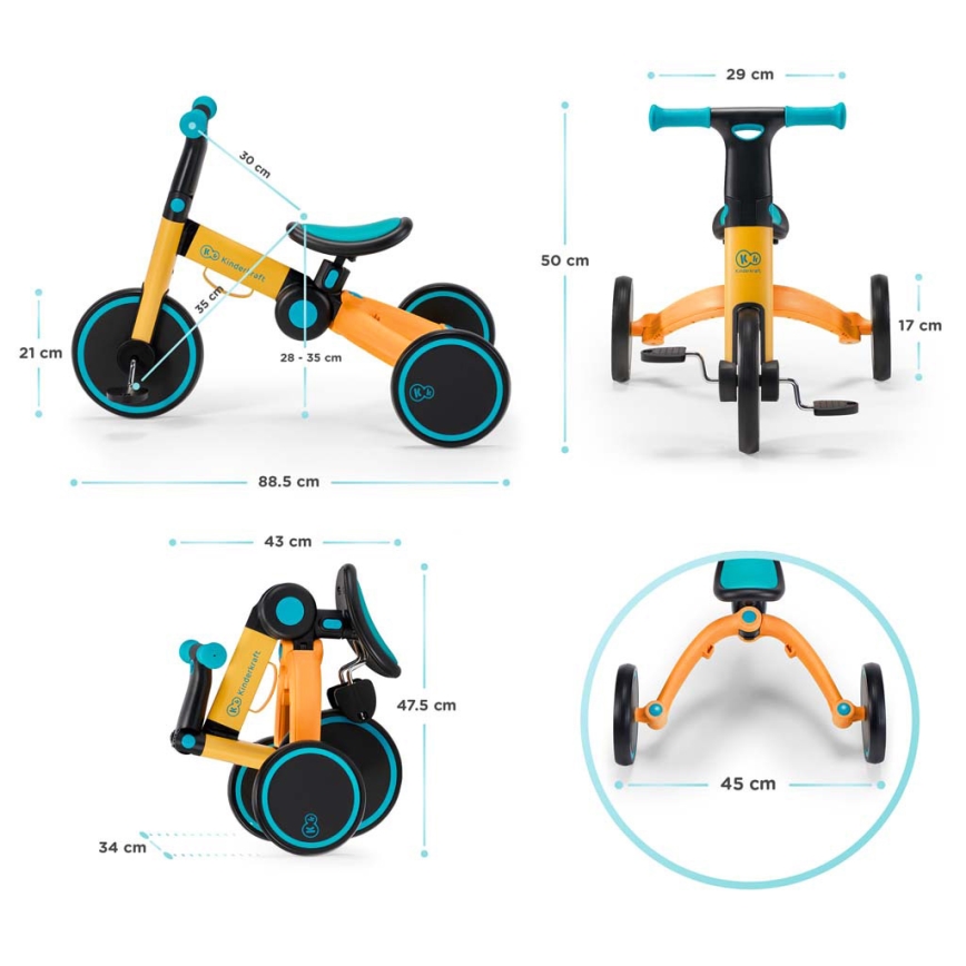 KINDERKRAFT - Bicicleta de empurrar para criança 3em1 4TRIKE amarelo/turquesa