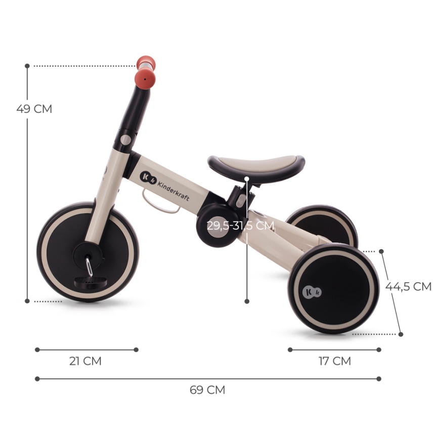 KINDERKRAFT - Bicicleta de empurrar para criança 3em1 4TRIKE cinzento