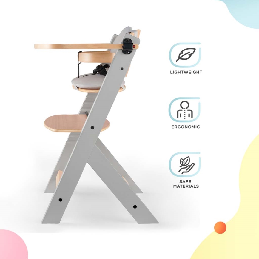KINDERKRAFT - Cadeira de jantar para bebés com estofos ENOCK cinzenta