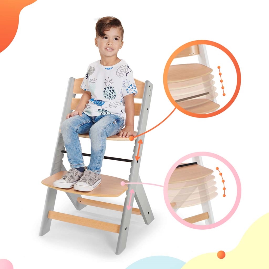 KINDERKRAFT - Cadeira de jantar para bebés com estofos ENOCK cinzenta