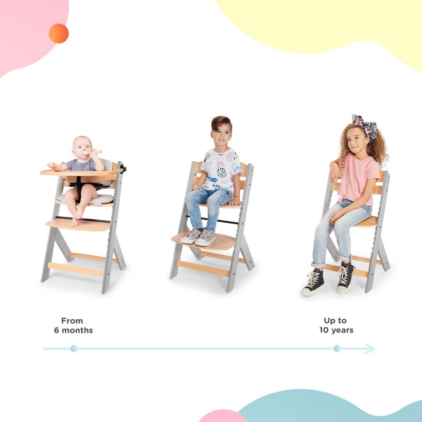 KINDERKRAFT - Cadeira de jantar para bebés com estofos ENOCK cinzenta