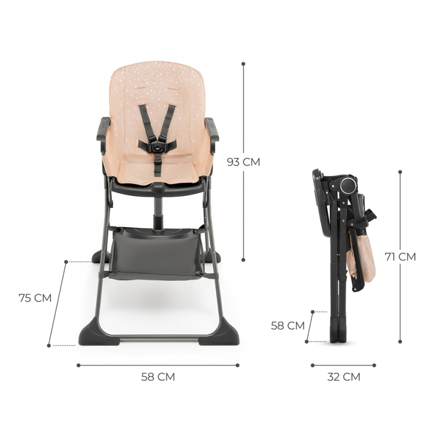 KINDERKRAFT - Cadeira de refeição para criança FOLDEE rosa