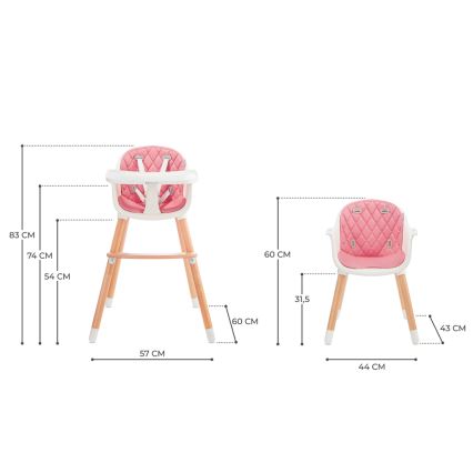 KINDERKRAFT - Cadeira de refeição para criança SIENNA faia/rosa
