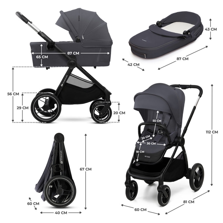 KINDERKRAFT - Carrinho de bebé combinado 2em1 NEA 2 Cinzento escuro