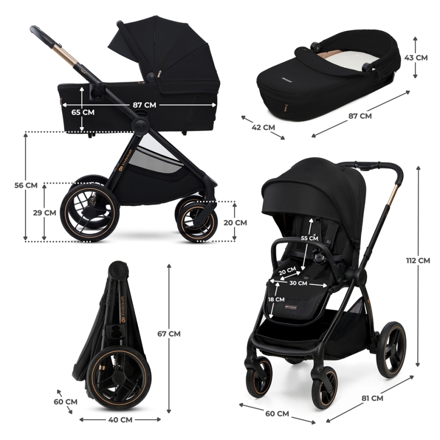 KINDERKRAFT - Carrinho de bebé combinado 2em1 NEA 2 Midnight preto