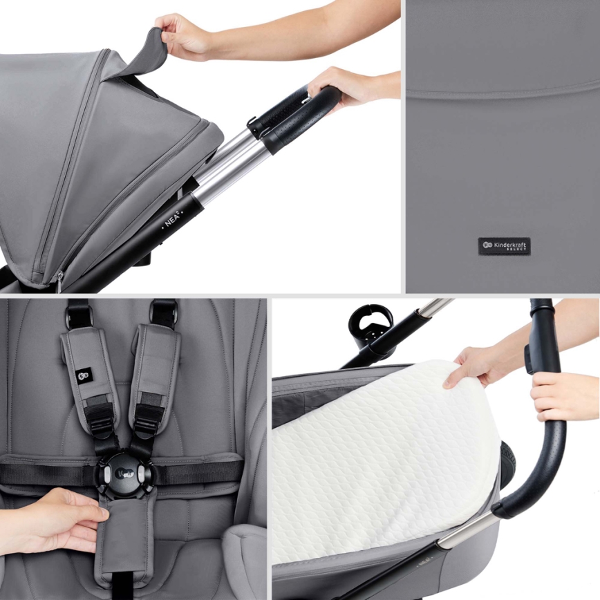 KINDERKRAFT - Carrinho de bebé combinado 2em1 NEA 2 Platinum cinzento